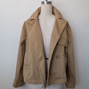 MADEWELL Double-Breasted Crop Trench Coat in Dark Khaki Size Small